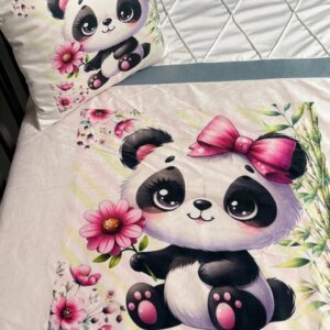 Cobertor de cuna Panda con Lazo Rosa