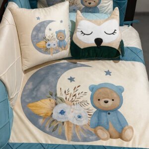 Menaje de cuna Osito Celeste & Luna Floral
